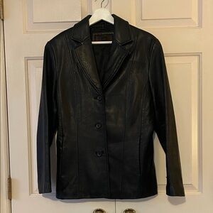 Siena genuine Black Leather Button-Front Women's Jacket size 10 mid length